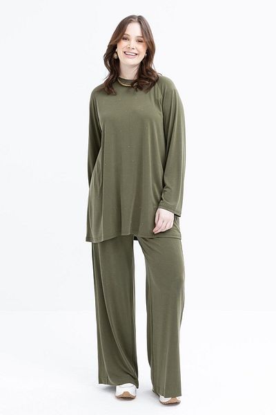 ALLDAY Khaki-Stone Printed Lycra Large Size Tunic