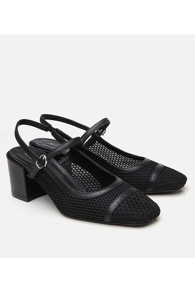 Hotiç Women's Black Mesh Open Back Heeled Shoes
