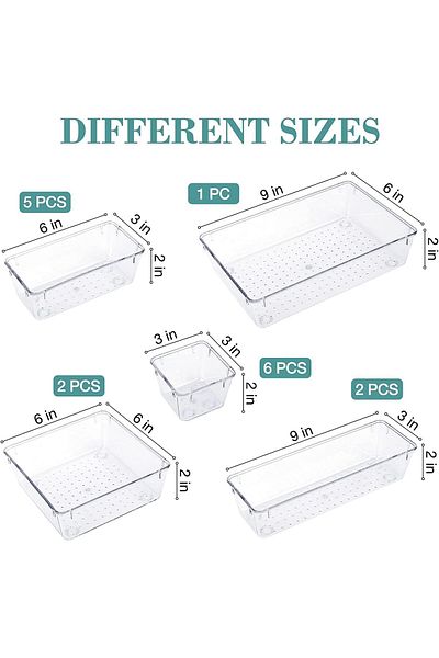 COOYA Clear Plastic Drawer Organizer Set,Non-Slip/Crack Vanity Drawer Organizer Trays Dividers (16 PCS)
