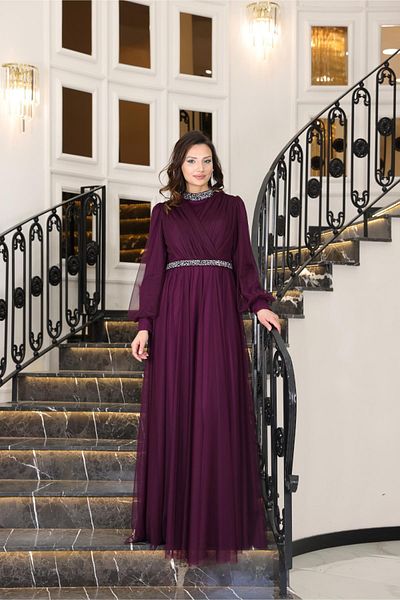 SUBU TASARIM Sena Evening Dress Plum Tbsfvm210