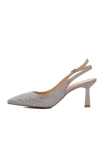 AYAKMOD 575008   Pantofi cu toc pentru femei Z Silver Satin Stone