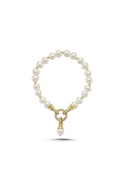 Birinci 925 Ayar Gümüş Kadın Halka Kilitli Dorikalı Doğal Inci Bileklik