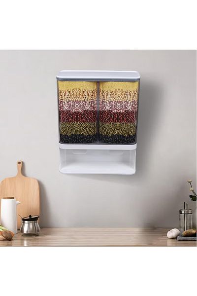 COOYA Rice Dispenser Container Wall Mounted Rice Box, 7L Dry Food Storage Container with Cup 3000ml