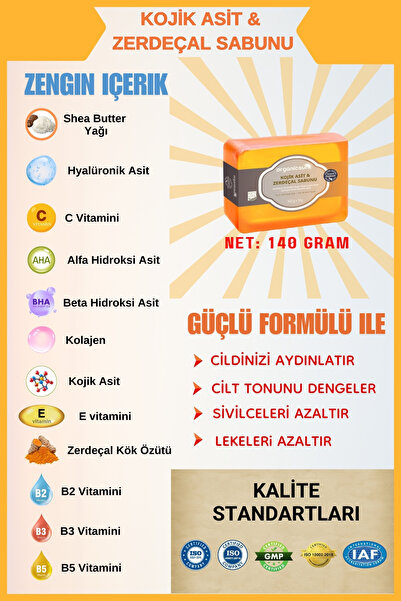 Organicsun Kojik Asit & Zerdeçal Sabunu 140 gr Leke Ve Karşıtı Aydınlatıcı Kojic Acid Kolajen - Aha Bha