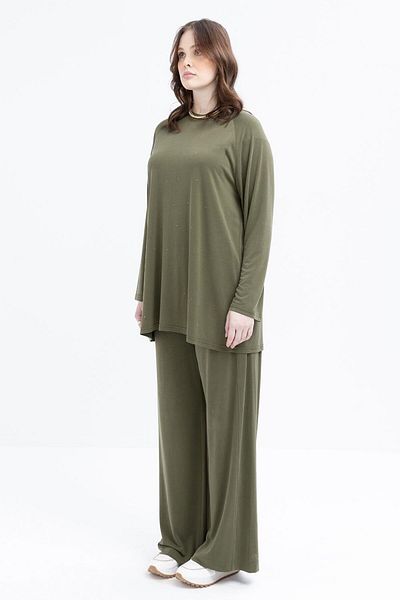 ALLDAY Khaki-Stone Printed Lycra Large Size Tunic