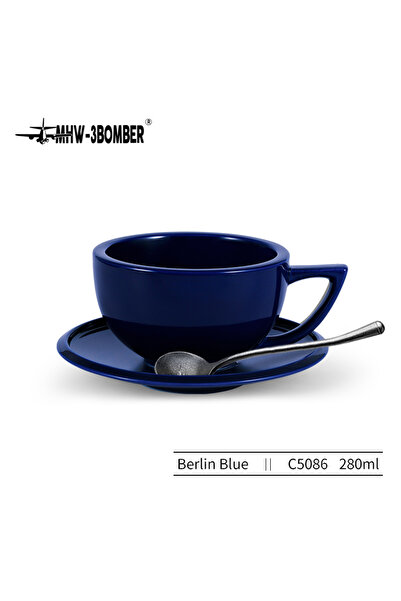 Choice 280ml Deep Blue MHW-3BOMBER 280ml Ceramic Coffee Cup with Saucer & Spoon Set Art Latte Espresso Mug