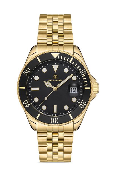 DAVID GUNER Men's Wristwatch Dg-8230Ga-B2 with Yellow Coated Black Dial
