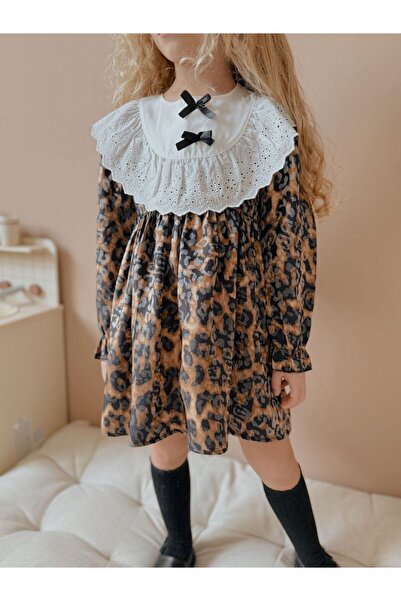 PAPİY KİDS Leopar dessenli önü fistolu kız elbise