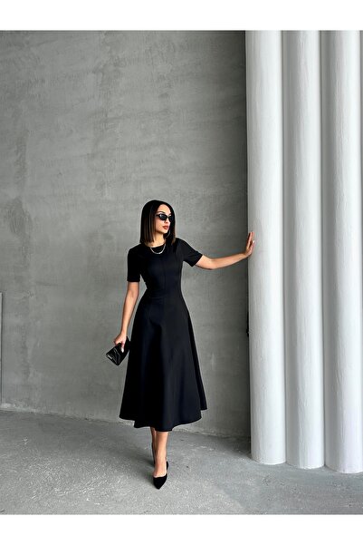 BEJNA Dámské černé tkané dlouhé šaty A-Line