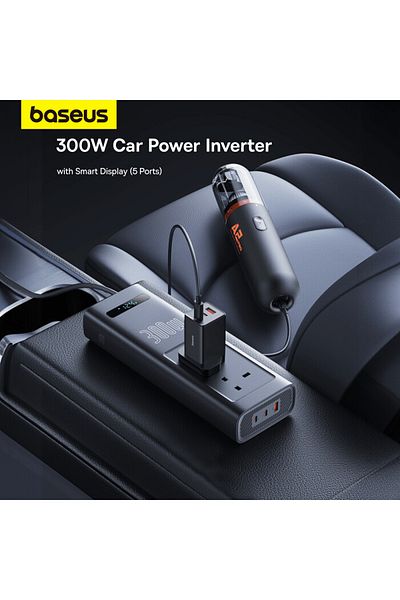 Baseus Car Power Inverter 220V 300W – 12V to 220V with Smart Display, USB & Type-C Ports
