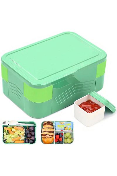 COOYA Kids Lunch Box, 1.55L Kids Lunch Box with 6 Compartments, Breakfast Box for Boys and Girls(Green)