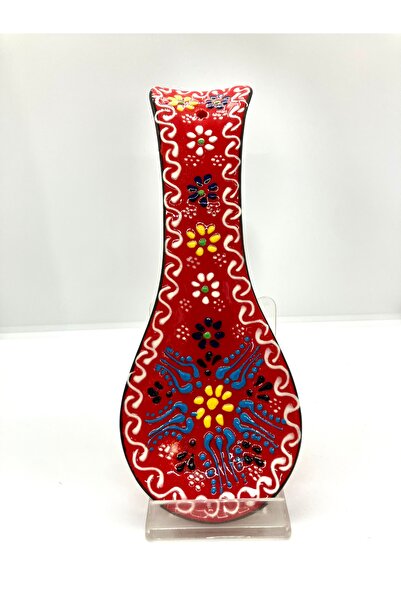 Store ملعقة سيراميك ملونة بزخارف تقليدية حمراء 23 سم