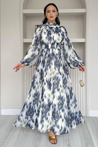 MELEK ARAZ Rochie din șifon cu model pastel-albastru închis