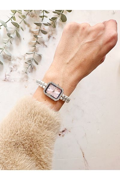 OQQO Phoebe Pink Dial Pearl Stone Women Wrist Watch