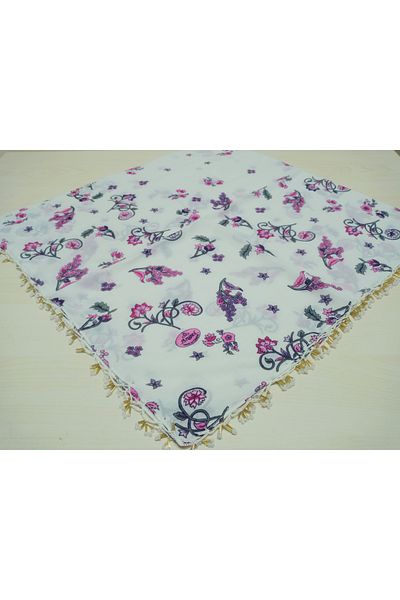 hoaryage Yemeni Tulle Hand Oyası - Φουλάρι με μοτίβο, χάντρες και 4 άκρες