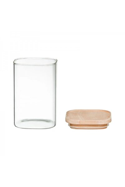 FİVE Set of 4 glass containers with wooden lids, Hermet