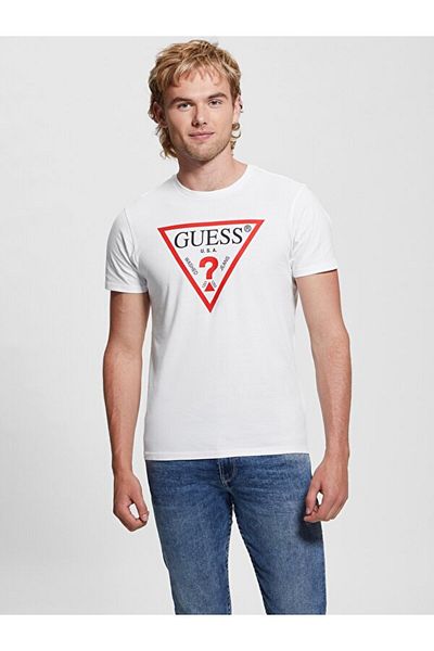 Guess Ss Bsc Clsc Tri Logo Men's White T-Shirt M2Gı68Kba60-G011