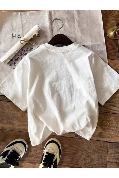 LePold Tricou din bumbac pentru fete cu imprimeu alb cireș