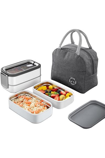 COOYA Adult Lunch Box, Leak Proof, 2 Layer, with Utensils & Bag & handle, Microwave Safe, BPA-Free