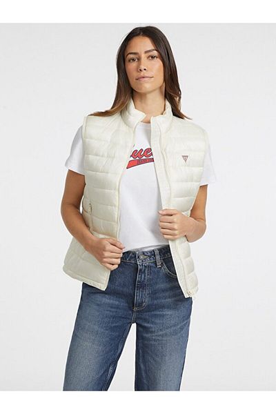 Guess Jeans Women's Nylon Iridescent Cream Inflatable Vest