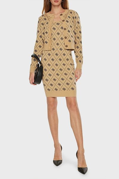 Guess Sarah 4g Sl Dress Sw Γυναικείο Καφέ Φόρεμα W4bk98z3jd2-fn3n