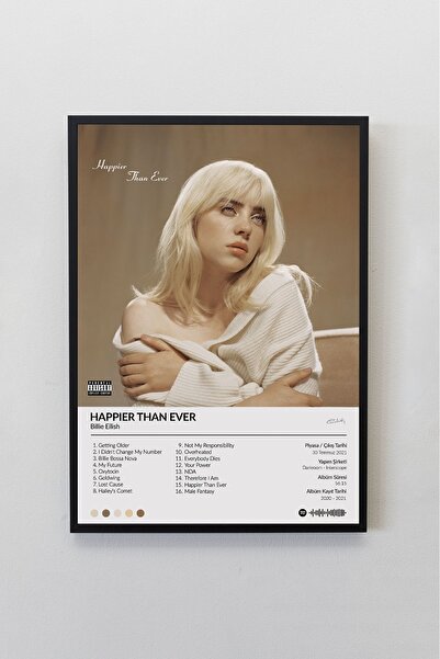 Sticksy Billie Eilish Happier... Albümü Çerçevesiz Albüm Tasarımlı Spotify Poster