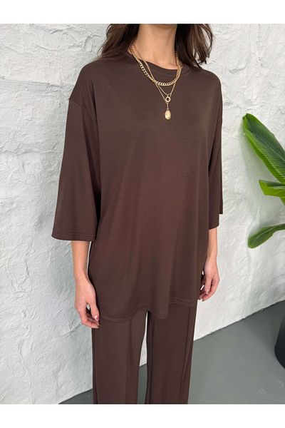 Elif Özbey Butik Brown Bias Modal Casual Suit