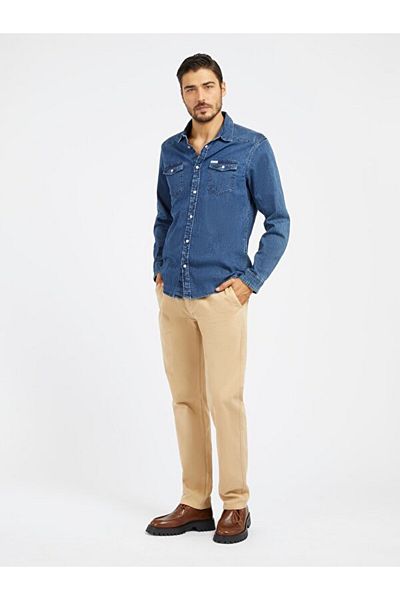 Guess Cămașă de blugi pentru bărbați - Guler obișnuit, croială dreaptă - Cămașă Truckee L/S
