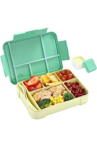 COOYA Lunch Box, 1300 ml BPA-Free, Leak-proof with 5 Compartments, Microwave/Dishwasher Safe, Green-yellow