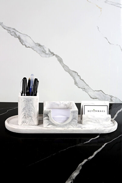 betonmall Set de birou 4 bucăți - suport pentru cărți de vizită, suport pentru stilouri și accesorii pentru bloc-note
