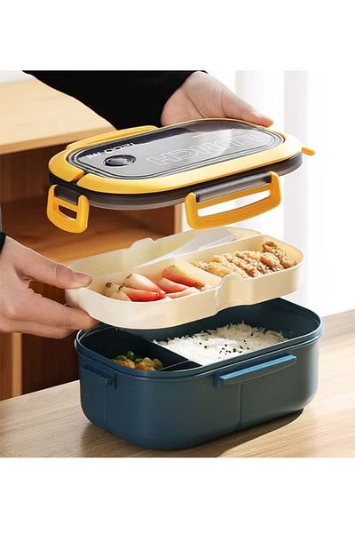 COOYA 2 Layer Portable Hermetic Lunch Box, with Fork Spoon, Leakproof Microwavable Prevent Odor