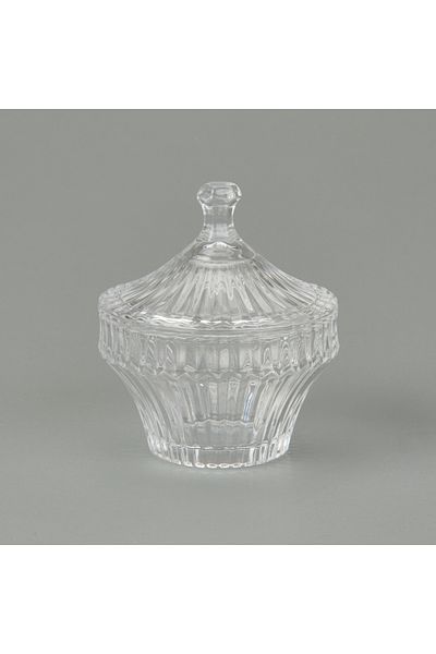 AROW Striped Pattern Glass Crystal Sugar Bowl - Transparent - 7 cm