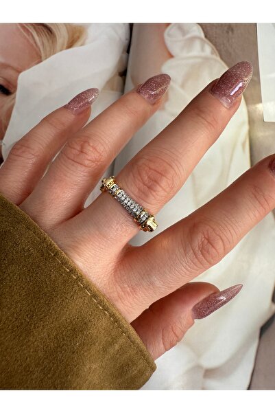 Pinery Jewels VIP SERİ - Silindir Zirkon Taşlı Alttan Ayarlamalı Kadın Yüzük