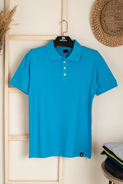 MAN&TO Men's Blue Polo Neck T-Shirt – 100% Cotton, Stylish and Comfortable, f...