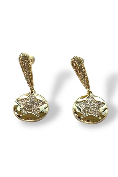 TAKIŞTIR Gold Color Star Figured Stone Detailed Earrings (Pair)