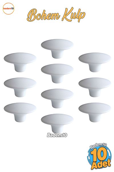 Badem10 Plastic boem Concav exterior 10 buc (alb) Culoare Mobilier Bucătărie Sertar Dulap Mâner dulap