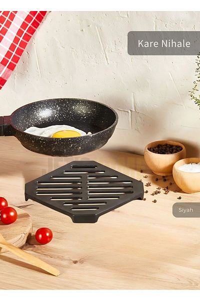 Jet's Home Square Trivet Stainless Pot Tea Pot Mat Heat Resistant Kitchen Countertop Protector Black