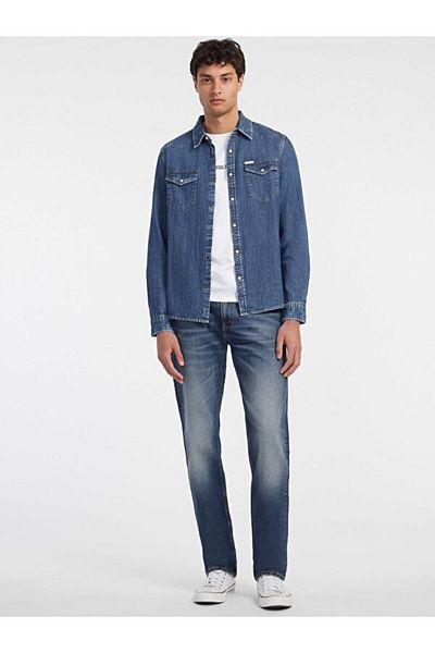 Guess Jeans Gj Slim Ls Denim Shı Cămașă albastră pentru bărbați M4yh55d5eı1-gjrw
