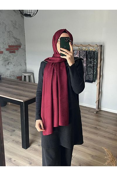 Merwiss Şal burgundă cu model jacquard mătăsos