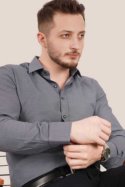Etikmen Ανδρικό πουκάμισο Slimfit με μοτίβο καπνιστού Dobby