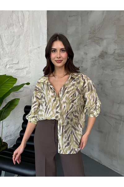 Elif Özbey Butik Cămașă drapată cu model verde