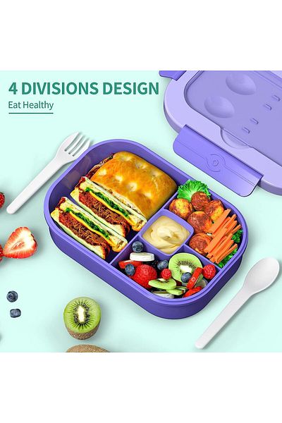 COOYA Lunch Box, 1300ML 4 Compartment, with Cutlery, Leak Proof, Microwave/Dishwasher/Freezer Safe