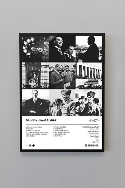 Sticksy 12 Adet Atatürk Resmi Ve En Sevdiği Şarkılardan Oluşan Çerçevesiz Spotify Tasarım Poster