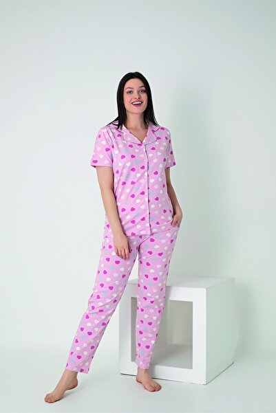 Estiva طقم بيجامة نسائي صيفي بأزرار أمامية وأكمام قصيرة من القطن الممشط والليكرا