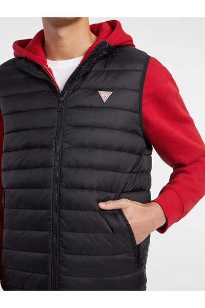 Guess Jeans Erkek Siyah Kapitone Naylon Şişme Yelek