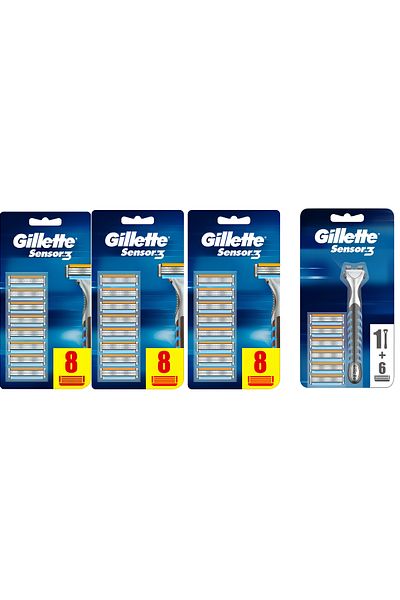 Gillette Sensor3 Men's Shaving Blades 8+8 +8+6 Replacement + Machine