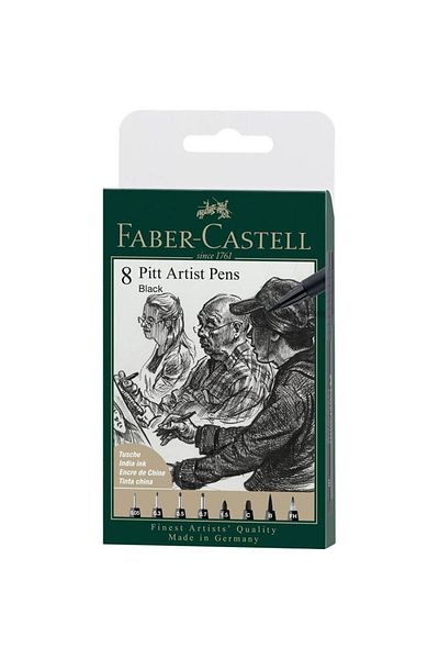 Faber Castell Set of 8 Pitt Artist Pen Black Liners
