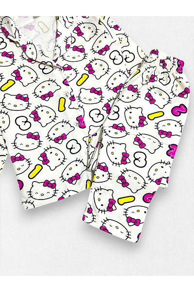 Fil Kids Girl 100% Cotton Hello Kitty Cat Pattern White Winter Pajamas Set