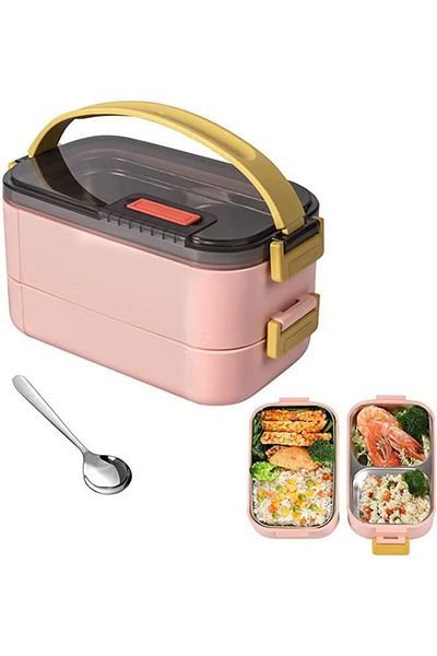 COOYA Lunch Box for Adults & Kids, Reusable Stainless Steel Portable 2 Layers Meal Box, 1200ml Leakproof