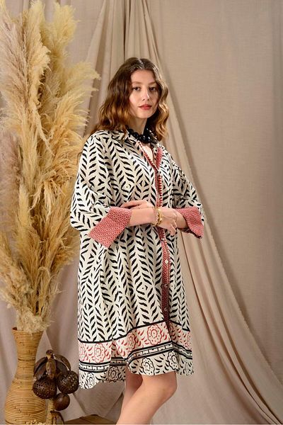 Park Moda An114 Marin Short Shirt Dress with Garnish Detail